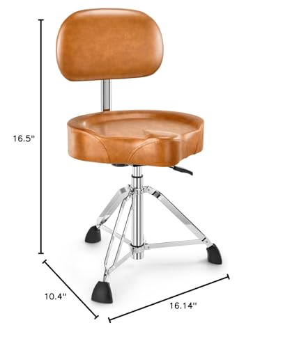 Donner Drum Throne with Backrest, Heavy Duty Hydraulic Drum Stool Height Adjustable Motorcycle Style Drum Seat Saddle Drum Throne for Adults Drummers (Brown)