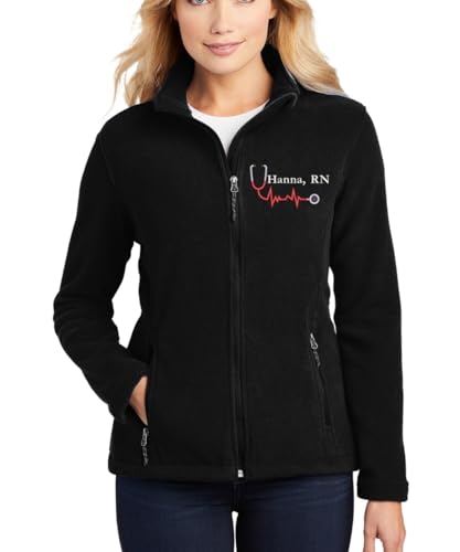 Custom Embroidery Full-Zip Fleece Jackets for women, Low-Pill Midweight with Drawcord Hem for Healthcare workers.3