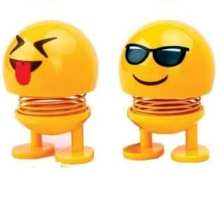 Image of TANTRA Spring Cute Smiley Doll Car Ornament Interior Dashboard Decor Bounce (Pack of 2) (Yellow)