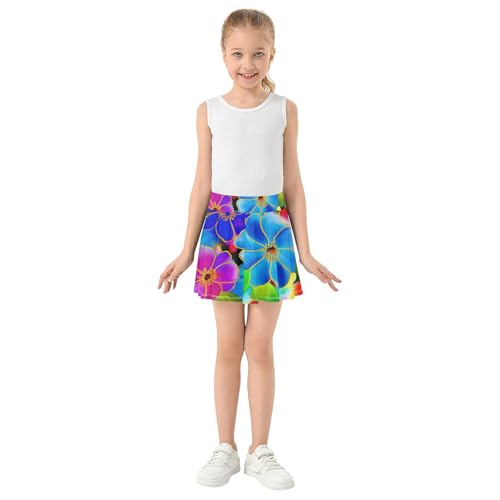 Joisal Watercolor Flowers Blue Kids Tennis Skirts Dance Golf Girls' Shorts Athletic Skorts Pleated 4t3