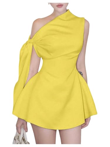 Image of SOLY HUX Women's Mini Dress Off The Shoulder Sleeveless Tie Shoulder A Line Flared Party Dresses