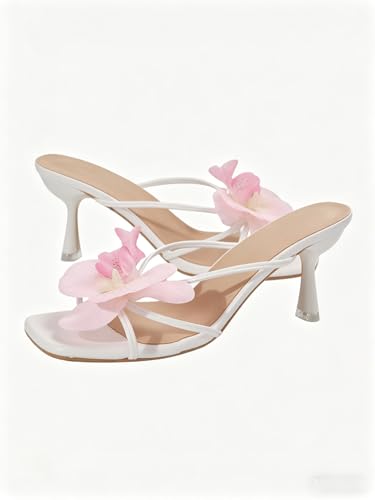 Image of MakeMeChic Women's Open Toe Floral Kitten Heels Flower Summer Beach Sandals