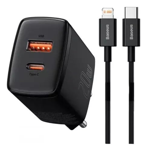 Carregador de Parede Baseus Compact Quick Charger U+C 20W com Cabo tipoC a lightning (Preto)