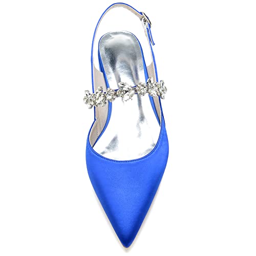 Wedding Flats Shoes for Bride Pointed Toe Satin Crystals Wedding Shoes Dress Flats Slingback for Women4