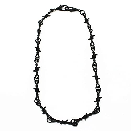 Punk Barbed Wire Thorns Chunky Brambles Metal Link Chain Adjustable Necklace Safety Spur Duty Padlock Flame Necklace Cool Hiphop Rock Choker Jewelry for Women Men