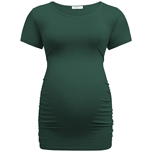 Bearsland Womens Maternity Tshirt 3 Packs Classic Side Ruched Tee Top Mama Pregnancy Clothes,Black+Whitstripe+Dpgreen,M #TOP1