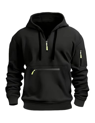 Rela Bota Mens Hoodies Quarter Zip Hoodie Colour Contrast Hooded Sweatshirt Long Sleeve Hoody Tops with Pocket