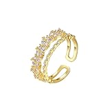 Grewod Anillos de Compromiso Mujer Oro 9 Kilates Diamante Blanco Marquesa Hoja Abierto Anillo Joyeria Tamaño 22