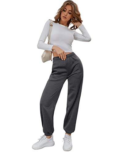 Sweatyrocks Women's Elastic High Waist Sweatpants Workout Pocket Jogger Pants Dark Grey M #TOP4