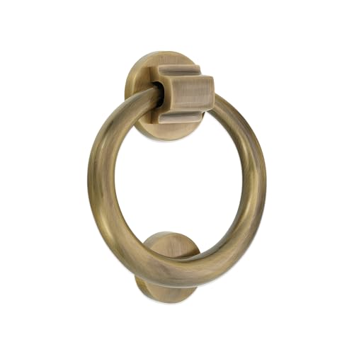 Infinity Decor Battente ad anello in ottone massiccio da 12,7 cm, finitura in ottone anticato, di alta qualità, per ingresso e porta d'ingresso