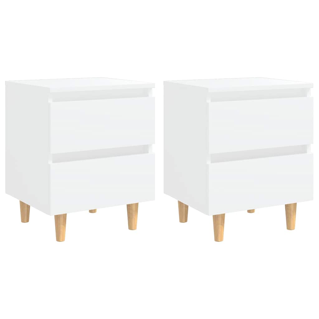vidaXL 2X Madera Pino Mesitas de Noche con Patas Aparador Auxiliar Cama Armario Dormitorio Habitación Organizador Almacenamiento Blanco 40x35x50 cm