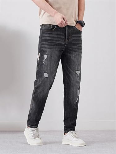 Men Ripped Jeans with Pockets Vintage Streetwear Pants Hip Hop Hole Denim Trousers2