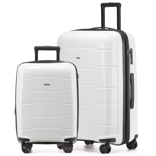 CRUW 2-Piece Luggage Set Expandable Polypropylene Suitcase Set TSA Locks 8 Silent Spinner Wheels Lightweight Nested Suitcases Travel Set easyJet BA Jet2 Airline-Approved Carry-On & Large Check in