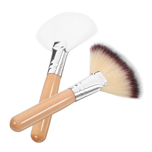 ARTSEWPLY Set 2 Pezzi Pennelli da Trucco a Ventaglio per Viso Manici Lunghi in Nylon Morbido per Fondotinta, Cipria e Fard, Strumenti per Trucco Donne e Ragazze per Make Up Professionale