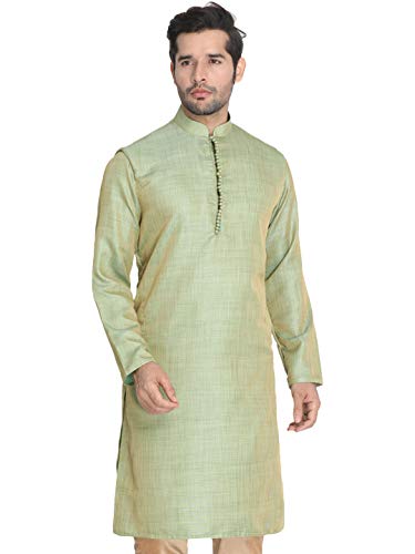 Image of VASTRAMAY Men's Beige Cotton Silk Blend Kurta