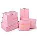 Set di 7 Organizer di Valigia per Viaggio, TOYESS Impermeabile Leggero Organizzatori da Viaggio, 3 Cubi per Imballaggio + 3 Buste + 1 Borsa per Scarpe, Rosa