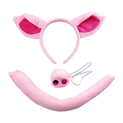 Preisvergleich Produktbild Vxhohdoxs Superweiches Schweinohr-Haarband, Nasenschwanz, Halloween-Kopfschmuck, Kostümzubehör, rosa Schweinekopf-Reifen, Cosplay-Requisiten