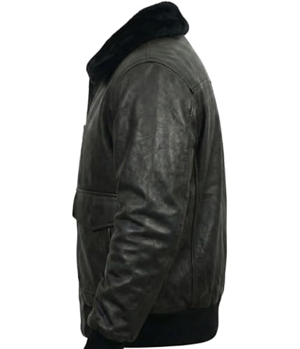 Image of Mens A2 Aviator Cockpit Bomber Leather Jacket - Distressed Pilot Jackets - G1 Fur Collar Flight Leather Jacket