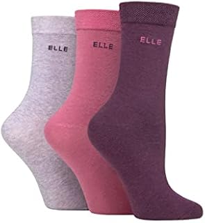 Elle Ladies Plain, Striped and Patterned Cotton Socks with Hand Linked Toes Pack of 3