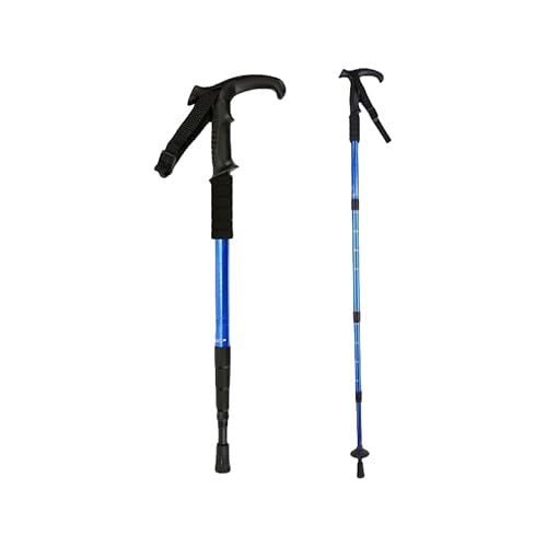 LIVIA トレッキングポール 高強度 高靭性 軽量アルミ製 T型グリップ4段伸縮式 トレッキングステッキ ウォーキングポール アンチショック機能付 ハイキング アウトドア コンパクト 登山用杖 (ブルー)