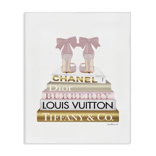 Stupell Industries Pink Gold Heels Bookstack, Designed By Amanda Greenwood, 30 x 40, Canvas Wall Art