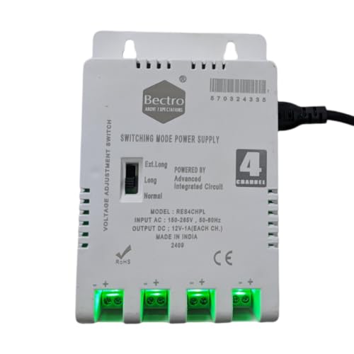 Image of Bectro CCTV Power Supply SMPS 4 Channel /Port 12V 5 Amp Max. Output with Voltage Booster Technology, Multi Terminal DC Outlet