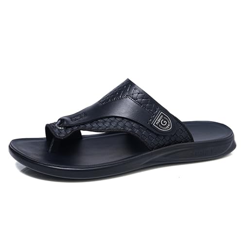 Men's Fashion Flip Flops Leather Slides Open Toe Comfort Casual Outdoor Slippers Summer Fisherman Slip On Sandals for Men