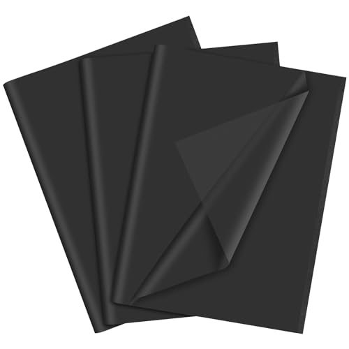 PLULON 60 hojas de papel de seda negro a granel, hojas de papel de seda para envolver regalos de...