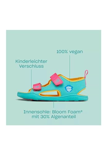 Affenzahn Sandale Vegan Airy mit Klettverschluss rutschfest Flexibel Luftig Leicht für den Sommer, Größe 21-32 Eule - Türkis