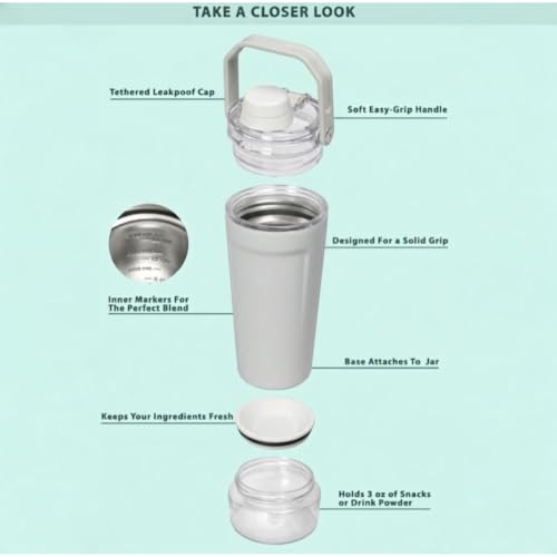 Image of Stainless Steel Leakproof Protein Shaker & Sports Bottle | White | 600ml