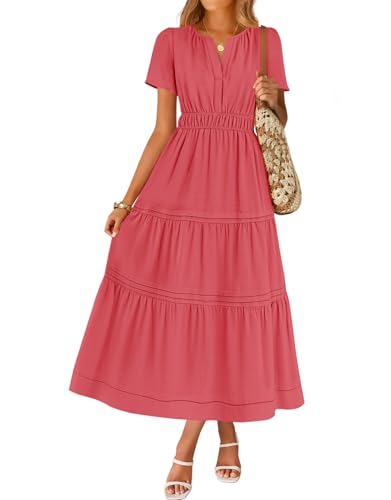 Image of ZESICA Women's Summer Casual Short Sleeve Boho Midi Dress