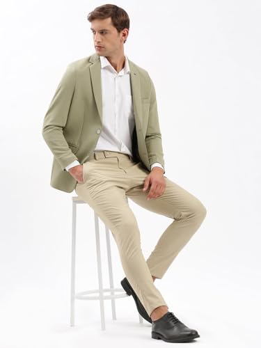 Image of SHOWOFFFF Men Solid Single Breasted Casual Blazer | Notched Lapel Full Sleeves Cotton Blazer for Mens | Slim Fit Regular Length Blazer for Men's