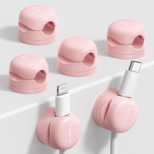 Lamicall 6 Pack Pink Rotatable Spring Cord Organizer Cable Clips | Women Girls Gift Gadget, Adhesive Cable Management for Desk Nightstand Wall, Office Home Dorm Decor, Charger Cord Holder