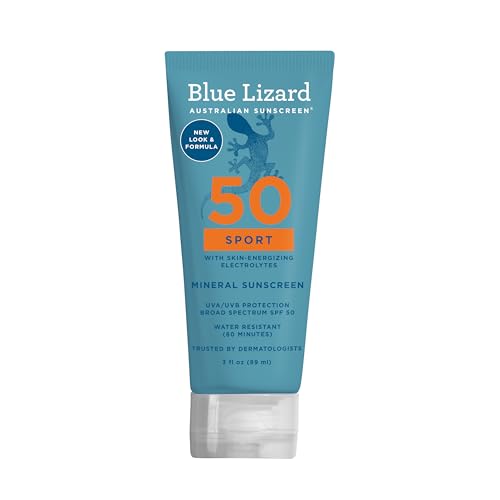 Blue Lizard Sport Mineral SPF 50 Lotion, Ideal for Athletes, 100% Mineral Sunscreen Actives,...