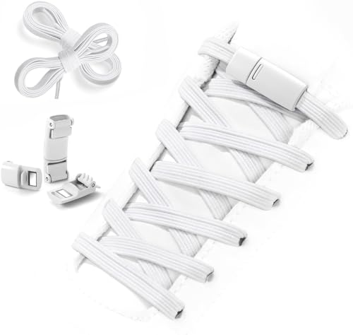 Shecret Cordones Elásticos, Cordones con Cierres Magneticos Metal, Cordones Elásticos Sin Nudo, Cordones Universales Ajustables para Zapatillas de Deporte, Zapatos Deportivos, Niños y Adultos, Blanco