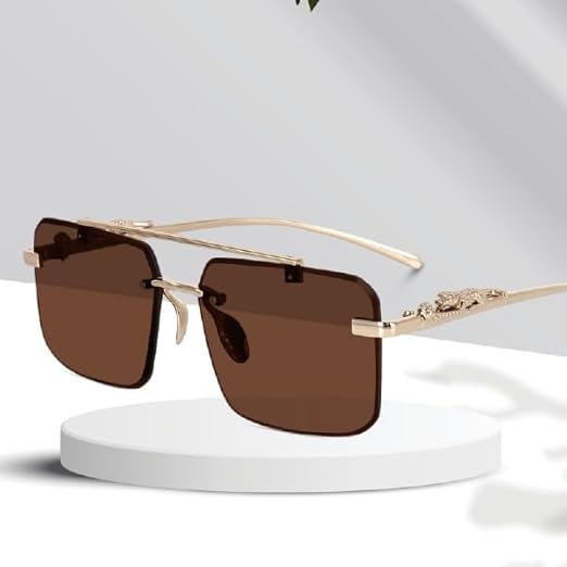 Buy VALWICK Vintage Square Rimless Sunglasses, Metal Frame, Black