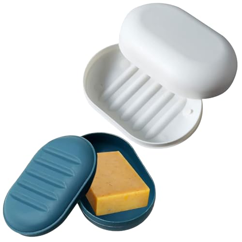 2Pcs Travel Soap Case Box Leak-Proof Soap Dish with Lid for Shower Gym Camping Hiking Portable Soap Container for Bar Soaps Drainage Tray & Snap Closure Compact Durable & Reusable