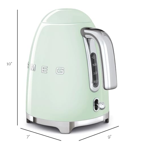 Image of SMEG 50's Retro Style Electric Water Kettle with Automatic Shutoff, Removable Base, and Water Indicator, KLF03PBUS, Pastel Green