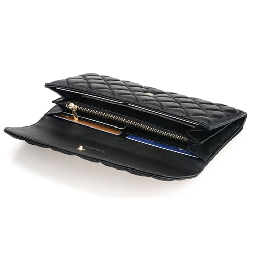 Luxury Quilted Leather Wallet Flap Long Wallet Credit Card Holder Coin Purse Business Card Holder Lady Clutch Gift for Women Girl Black3