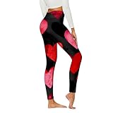 Generisch Collant da donna opachi, in microfibra, leggings sportivi, a vita alta, con stampa di cuore e labbra, pantaloni da yoga, elastici, leggings sportivi, pantaloni fitness con tasche, W nero., S