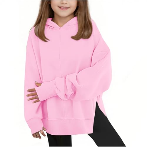 DDAPJ pyju Girls Oversized Hoodie Sweatshirts Side Split Long Sleeve Fleece Pullover Loose Casual Sweatshirt with Thumb Hole