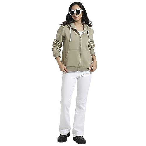 Image of PINACOLADA Women's Zip-Front Hoodie with Angled Open Pockets for Casual Wear | Hooded Neck | Long Sleeve | Zipper Closure | Cotton Sweatshirt Crafted with Comfort Fit for Everyday Wear