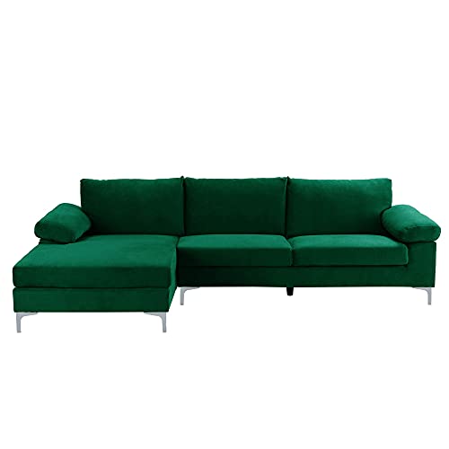 Casa Andrea Milano Modern Velvet Fabric Sectional Sofa, L-Shape Couch with Extra Wide Chaise Lounge