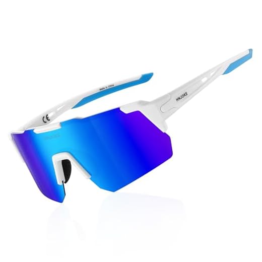 HNJOKE Óculos de sol esportivos polarizados, proteção UV 400, óculos de sol femininos, masculinos para ciclismo, ciclismo, corrida, caminhada, golfe, pesca, branco e azul