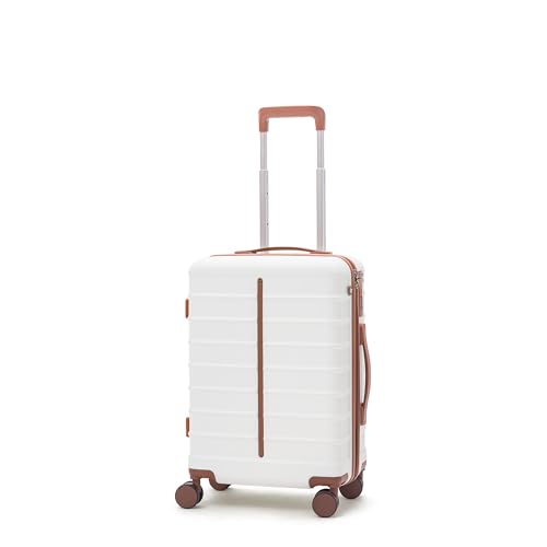 Image of Assembly Cabin Suitcase with8 Spinner Wheels & TSA Lock, Polycarbonate Hard Shell Carry On Luggage for Weekend Getaways, White, 20-Inch