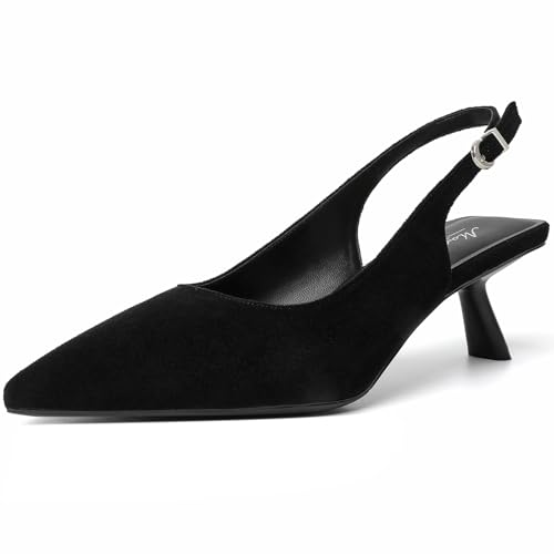 Image of Mostrin Kitten Heels for Women Pointed Toe Pumps Patent Leather Low Heel Slingback Heels with Buckle Dress Shoes for Dating Party Working