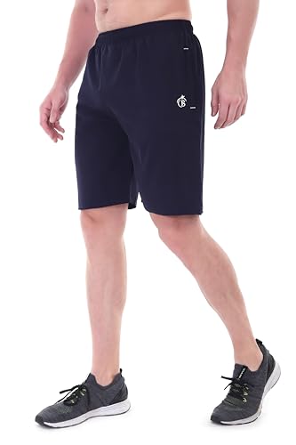 Image of BLUE STAR SHARK Athletic Sports Shorts for Men with Zip Pockets and Elastic Waistband Quick Dry Lightweight Activewear Combo - Pack of 2