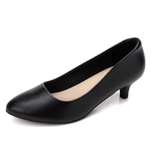 SKY WING Womens Pumps Low Heel Dress Shoes Closed Classic Round Toe Comfortable Heels For Office Black 40 EU