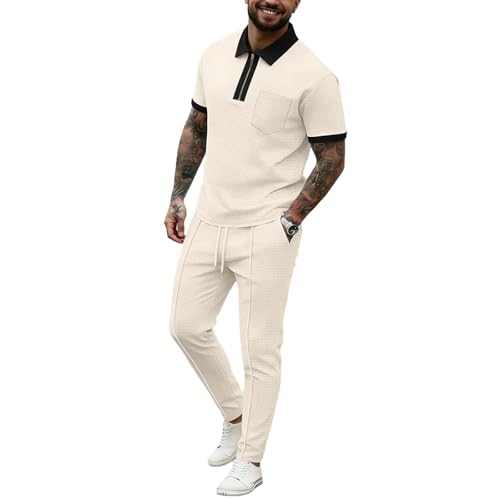 Survêtement homme 2 pièces ensemble polo et pantalon de jogging streetwear de gym