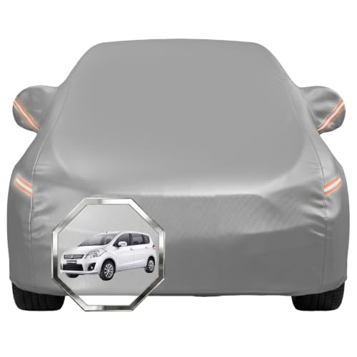 Image of Pivalo Car Cover for Maruti Suzuki Ertiga All Model & Years with Mirror Pocket 100% Waterproof Triple Stitched Bottom Elastic Dust, Heat & UV Resistant Full Body Protection (Grey with Highlighter)